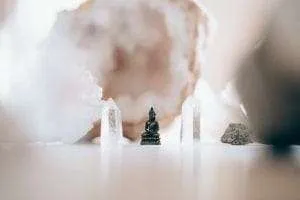 grounded crystals and mini buddha